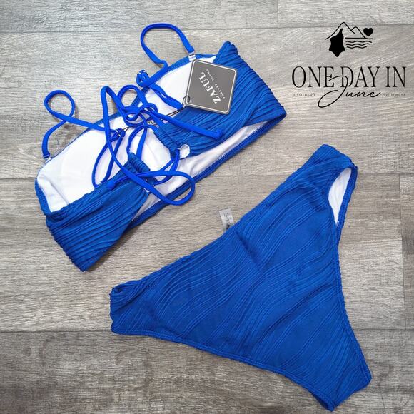 Zaful Textured Bandeau Bikini Swimsuit Size M - Picture 5 of 5